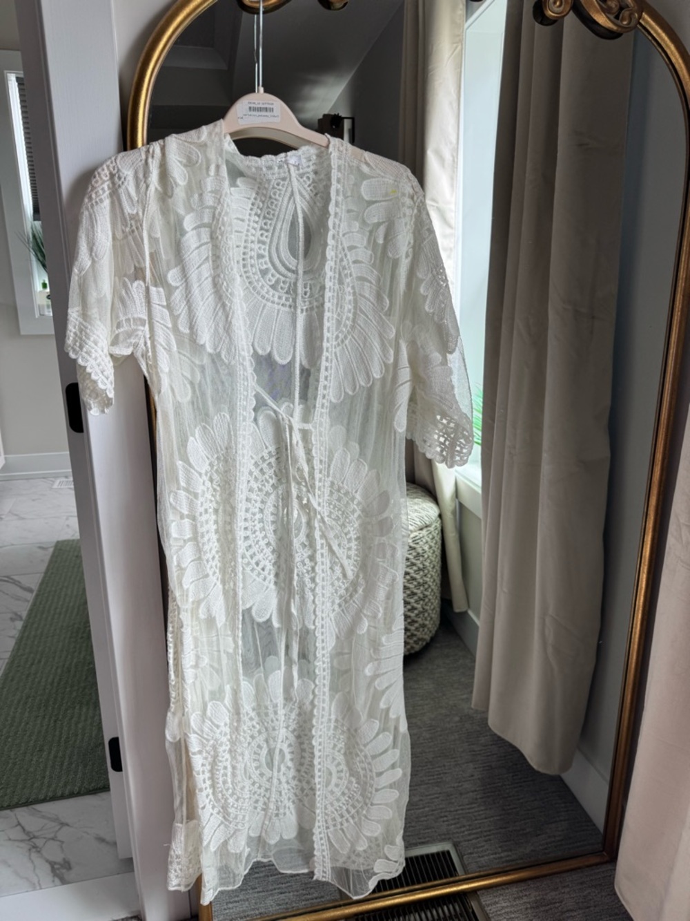 Sheer Crochet Lace Cover-Up in white